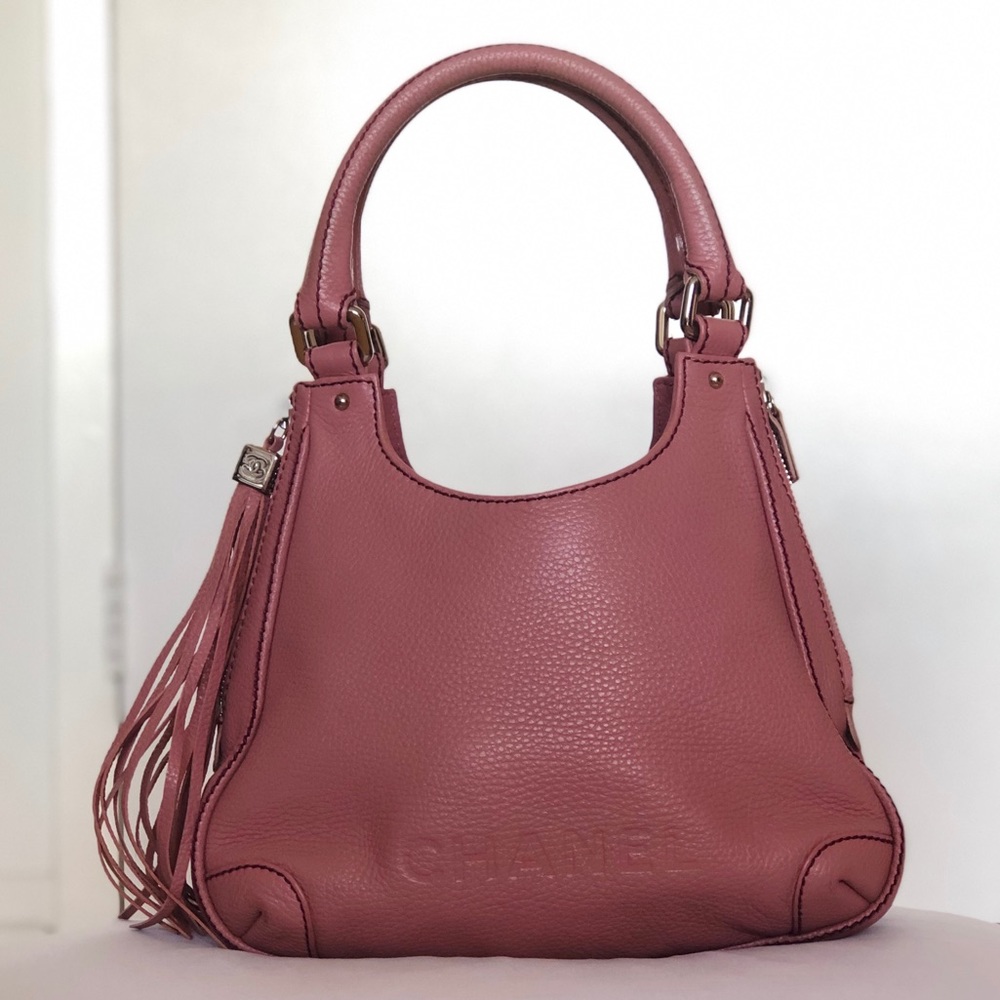 CHANEL pink Caviar Leather Shoulder Bag w/ Tassel